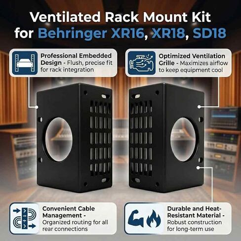 طقم حامل حامل جيد التهوية لـ Behringer XR16، XR18، SD18 - متوافق مع خلاطات Midas MR16، MR18 | إدارة الكابلات | يتضمن أدوات التركيب in Kuwait