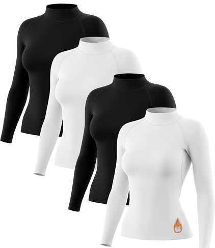 Coume 4 Pack Women Thermal Turtleneck Shirts Women Mock Turtle Neck Long Sleeve Tops Fleece Lined Compression Basic Layer in Saudi Arabia