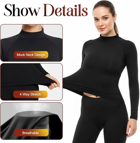 Coume 4 Pack Women Thermal Turtleneck Shirts Women Mock Turtle Neck Long Sleeve Tops Fleece Lined Compression Basic Layer in Saudi Arabia