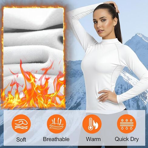 Coume 4 Pack Women Thermal Turtleneck Shirts Women Mock Turtle Neck Long Sleeve Tops Fleece Lined Compression Basic Layer in Saudi Arabia