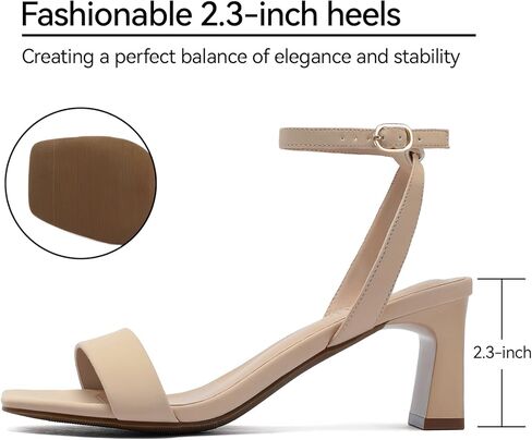 عرض عارية عارية على نطاق واسع للنساء اللباس أحذية 2.3 بوصة كتلة الكعب الكعب ساحة ساحة مفتوحة اصبع القدم في الكاحل أحذية حفل زفاف الحجم 7.5 in Kuwait