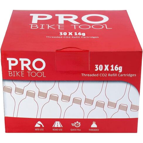 16g Threaded CO2 Cartridges - 30 Pack for All CO2 Bike Tire Inflators with Threaded Connection - Quick Air Refill for Bicycle Tires - Cartridge for CO2 Pump - Road or MTB Bikes in Kuwait