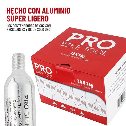 16g Threaded CO2 Cartridges - 30 Pack for All CO2 Bike Tire Inflators with Threaded Connection - Quick Air Refill for Bicycle Tires - Cartridge for CO2 Pump - Road or MTB Bikes in Kuwait