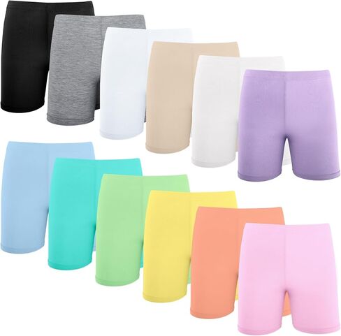 12Pack Vibrant Dance Shorts for Girls Aged 8-10, Bike Safety Shorts, Under Dress Dance Short,12 Vibrant Colors, Breathable in Kuwait