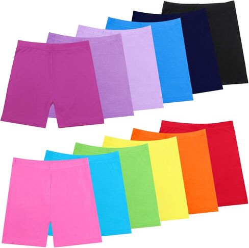 12Pack Vibrant Dance Shorts for Girls Aged 8-10, Bike Safety Shorts, Under Dress Dance Short,12 Vibrant Colors, Breathable in Kuwait