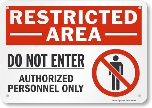 SmartSign 10 × 14 بوصة "منطقة محظورة - لا تدخل، الموظفون المعتمدون فقط" لافتة معدنية OSHA، 40 مل ألومنيوم مصفح مقاوم للصدأ، أحمر، أسود وأبيض، صنع في الولايات المتحدة الأمريكية in Saudi Arabia