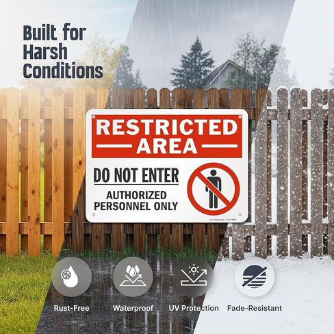 SmartSign 10 × 14 بوصة "منطقة محظورة - لا تدخل، الموظفون المعتمدون فقط" لافتة معدنية OSHA، 40 مل ألومنيوم مصفح مقاوم للصدأ، أحمر، أسود وأبيض، صنع في الولايات المتحدة الأمريكية in Saudi Arabia