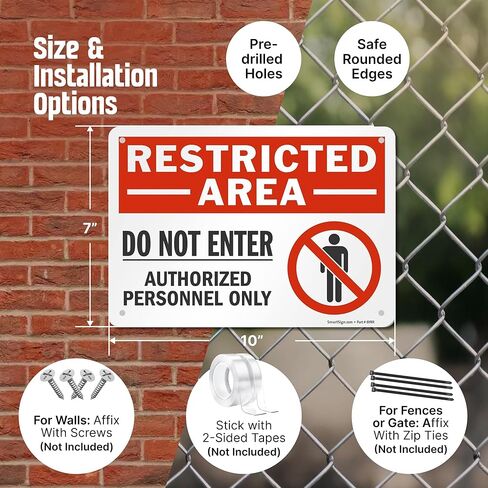 SmartSign 10 × 14 بوصة "منطقة محظورة - لا تدخل، الموظفون المعتمدون فقط" لافتة معدنية OSHA، 40 مل ألومنيوم مصفح مقاوم للصدأ، أحمر، أسود وأبيض، صنع في الولايات المتحدة الأمريكية in Saudi Arabia