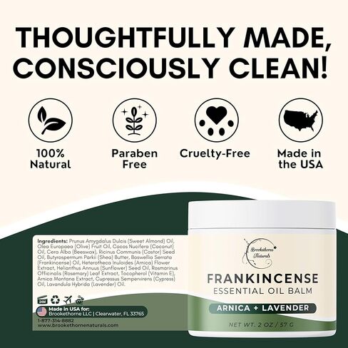 بلسم اللبان الطبيعي من بروكثورن | بلسم زيت اللبان العطري لترطيب البشرة | تهدئة العضلات ودعم المفاصل | مستخلص بوسويليا، أرنيكا مونتانا، زيت الخروع واللافندر 2 أونصة in Kuwait