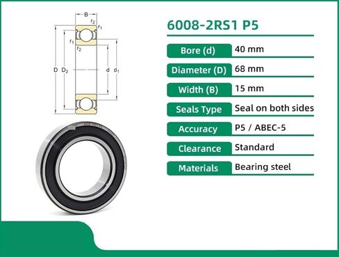 6008-2RS1 P5 40X68X15 6008 Bearing 6008RS 6008-2RS ABEC-5 Single Row Deep Groove Ball Bearings Metric 1Pcs in Kuwait