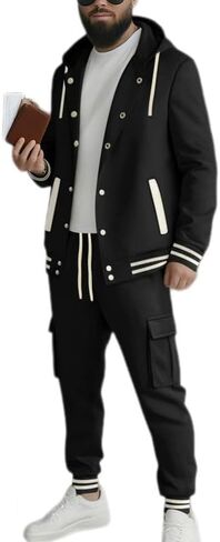 prigridche Men's Hooded Baseball Cardigan Sweatshirt Tracksuit Sets in Saudi Arabia