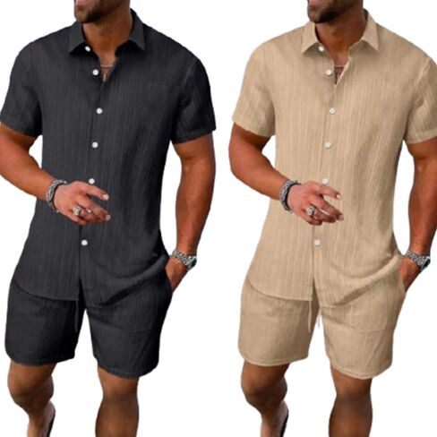 4pcs Men's Lightweight Summer Beachwear 2025 Summer New Casual Short Sleeve Button Shirts and Elastic Waist Shorts in Saudi Arabia