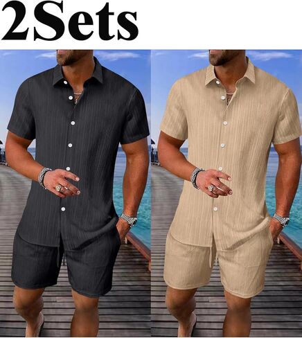 4pcs Men's Lightweight Summer Beachwear 2025 Summer New Casual Short Sleeve Button Shirts and Elastic Waist Shorts in Saudi Arabia