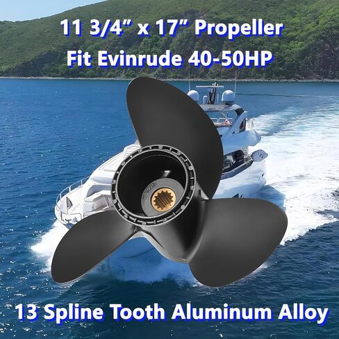 11 3/4 x 17 Aluminum Outboard Boat Propeller for BRP Johnson Evinrude OMC Stern Drive 40-50HP, 13 Spline Tooth, 176422, Compatible with Evinrude 40HP 50HP, 4 Stroke, RH in Kuwait