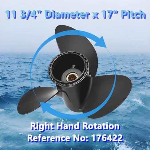 11 3/4 x 17 Aluminum Outboard Boat Propeller for BRP Johnson Evinrude OMC Stern Drive 40-50HP, 13 Spline Tooth, 176422, Compatible with Evinrude 40HP 50HP, 4 Stroke, RH in Kuwait