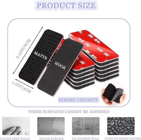 10 مجموعات من أشرطة الخطاف والحلقة شديدة التحمل، شريط لاصق مزدوج الجوانب، 1.2 بوصة * 3.2 بوصة أسود قوي التثبيت للاستخدام الداخلي والخارجي على الجدران، الزجاج، البلاط، المعدن، الخشب، والمزيد in Kuwait