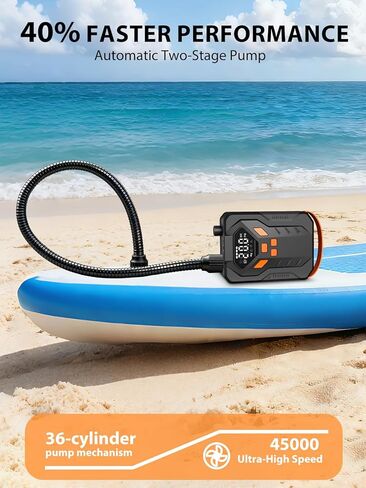 AIRSURE Electric Paddle Board Pump, 20PSI Portable Rechargeable SUP Air Pump, Dual Stage Inflation & Deflation, Auto-Off Air Compressor for Stand Up Paddle Boards, Surfing Kite, Tent, Boat, Kayaks in Saudi Arabia