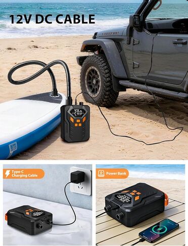 AIRSURE Electric Paddle Board Pump, 20PSI Portable Rechargeable SUP Air Pump, Dual Stage Inflation & Deflation, Auto-Off Air Compressor for Stand Up Paddle Boards, Surfing Kite, Tent, Boat, Kayaks in Saudi Arabia