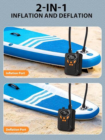 AIRSURE Electric Paddle Board Pump, 20PSI Portable Rechargeable SUP Air Pump, Dual Stage Inflation & Deflation, Auto-Off Air Compressor for Stand Up Paddle Boards, Surfing Kite, Tent, Boat, Kayaks in Saudi Arabia