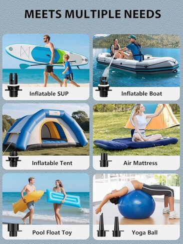 AIRSURE Electric Paddle Board Pump, 20PSI Portable Rechargeable SUP Air Pump, Dual Stage Inflation & Deflation, Auto-Off Air Compressor for Stand Up Paddle Boards, Surfing Kite, Tent, Boat, Kayaks in Saudi Arabia