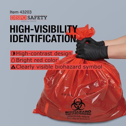 Dynarex Dispo Safety Biohazard Bags - Red-Orange - Biohazard Bags for Safe Waste Disposal, Durable Plastic, Bilingual Warnings - 2 mil, 33 Gallons, 39" x 33", 100 Bags per Case in Saudi Arabia