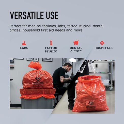 Dynarex Dispo Safety Biohazard Bags - Red-Orange - Biohazard Bags for Safe Waste Disposal, Durable Plastic, Bilingual Warnings - 2 mil, 33 Gallons, 39" x 33", 100 Bags per Case in Saudi Arabia
