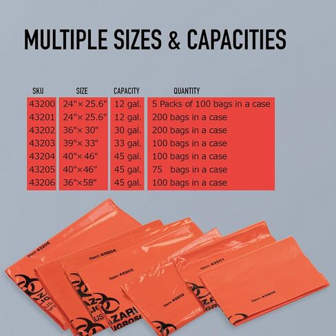 Dynarex Dispo Safety Biohazard Bags - Red-Orange - Biohazard Bags for Safe Waste Disposal, Durable Plastic, Bilingual Warnings - 2 mil, 33 Gallons, 39" x 33", 100 Bags per Case in Saudi Arabia