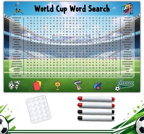 ملصق بحث عن كلمة كأس العالم مقاس 36 × 24 بوصة، ملصق حائط كبير لألعاب كرة القدم مع علامات، ورق مصفح مقاوم للماء، لعبة الحفلات للعائلة والأصدقاء والاحتفال بكأس العالم (كأس العالم، 36 × 24 بوصة) in Kuwait