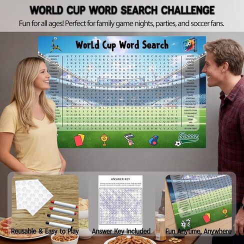 ملصق بحث عن كلمة كأس العالم مقاس 36 × 24 بوصة، ملصق حائط كبير لألعاب كرة القدم مع علامات، ورق مصفح مقاوم للماء، لعبة الحفلات للعائلة والأصدقاء والاحتفال بكأس العالم (كأس العالم، 36 × 24 بوصة) in Kuwait