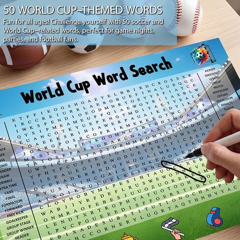 ملصق بحث عن كلمة كأس العالم مقاس 36 × 24 بوصة، ملصق حائط كبير لألعاب كرة القدم مع علامات، ورق مصفح مقاوم للماء، لعبة الحفلات للعائلة والأصدقاء والاحتفال بكأس العالم (كأس العالم، 36 × 24 بوصة) in Kuwait
