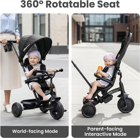 QPlay Baby Tricycle Ages 10 Months - 6 Years,6 in 1 Toddler Tricycle Stroller with Adjustable Parent Handle,Safety Harness & Wheel Brakes,Removable Canopy, Trike Bike Gifts for Boys & Girls in Saudi Arabia