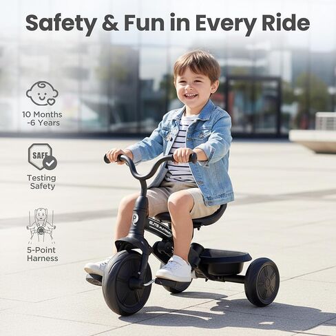 QPlay Baby Tricycle Ages 10 Months - 6 Years,6 in 1 Toddler Tricycle Stroller with Adjustable Parent Handle,Safety Harness & Wheel Brakes,Removable Canopy, Trike Bike Gifts for Boys & Girls in Saudi Arabia