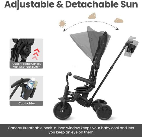 QPlay Baby Tricycle Ages 10 Months - 6 Years,6 in 1 Toddler Tricycle Stroller with Adjustable Parent Handle,Safety Harness & Wheel Brakes,Removable Canopy, Trike Bike Gifts for Boys & Girls in Saudi Arabia