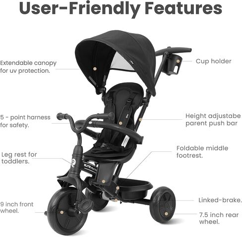 QPlay Baby Tricycle Ages 10 Months - 6 Years,6 in 1 Toddler Tricycle Stroller with Adjustable Parent Handle,Safety Harness & Wheel Brakes,Removable Canopy, Trike Bike Gifts for Boys & Girls in Saudi Arabia