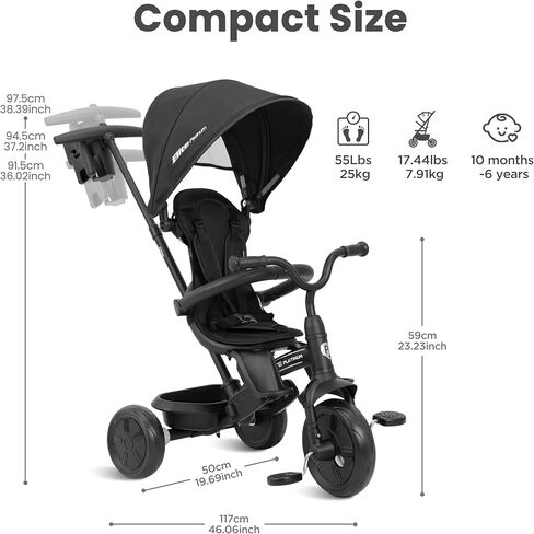 QPlay Baby Tricycle Ages 10 Months - 6 Years,6 in 1 Toddler Tricycle Stroller with Adjustable Parent Handle,Safety Harness & Wheel Brakes,Removable Canopy, Trike Bike Gifts for Boys & Girls in Saudi Arabia