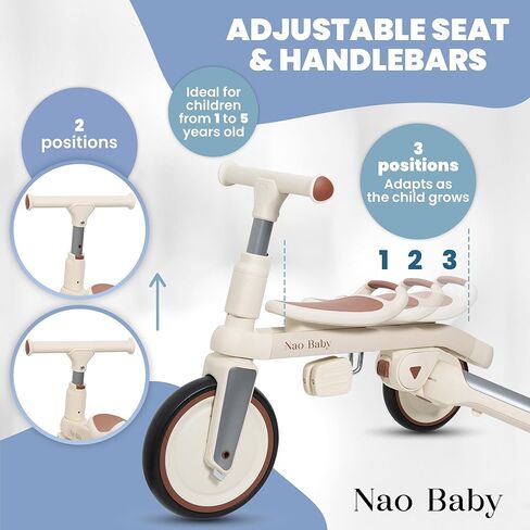 Toddler Tricycle 5-in-1 Folding Convertible – Tricycle for Toddlers 1-3 & Tricycles for 3-5 Year Olds | Toddler Bike & Balance Bike 2 Year Old | Push Car with Removable Handle and Baby Tricycle in Saudi Arabia