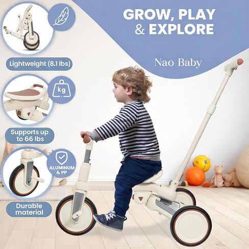 Toddler Tricycle 5-in-1 Folding Convertible – Tricycle for Toddlers 1-3 & Tricycles for 3-5 Year Olds | Toddler Bike & Balance Bike 2 Year Old | Push Car with Removable Handle and Baby Tricycle in Saudi Arabia