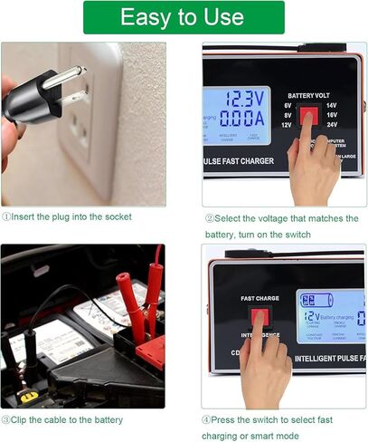 8 Volt Battery Charger Automotive 0-10A, Smart Car Golf Cart Battery Charger, Maintainer and Automatic Charger with Cable Clamps & Handle, Suitable for 6/8/12/14/16/24V Lead-Acid Batteries (Yellow) in Kuwait
