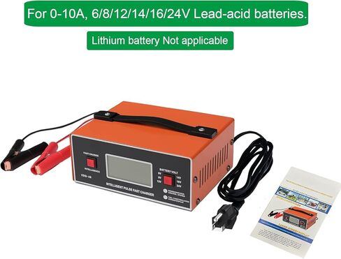 8 Volt Battery Charger Automotive 0-10A, Smart Car Golf Cart Battery Charger, Maintainer and Automatic Charger with Cable Clamps & Handle, Suitable for 6/8/12/14/16/24V Lead-Acid Batteries (Yellow) in Kuwait