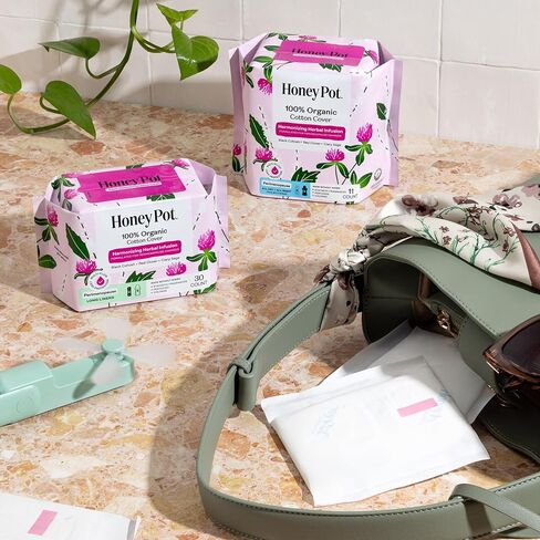 Honey Pot - Perimenopause Long Panty Liners for Women - 100% Organic Cotton Top Sheet - Feminine Care - Multi-Fluid Absorbency - Harmonizing Herbs of Black Cohosh, Clary Sage, & Red Clover - 30ct in Kuwait