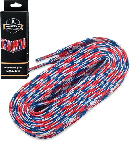 UCIE Non-Waxed Ice Hockey Skate Laces- Soft Flexible Replacement Laces for Youth & Adult Ice Hockey Skates,Blue Red Flag in Kuwait