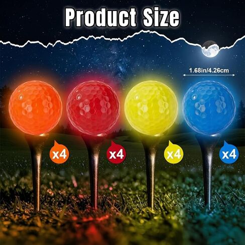 Skylety 16 Pack Glow in The Dark Floating Golf Balls 4 Colors Luminous Practice Water Floater Golf Balls 1.68 Inch Regulation Size for Night Water, Synthetic Rubber Core, Red, Orange, Yellow, Blue in Saudi Arabia