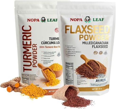 NOPA Leaf Daily Superfood Wellness Bundle – Flax Seed Powder + Turmeric Powder – Digestive Balance, Antioxidant Support & Daily Nutrition in Kuwait