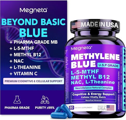Methylene Blue Pharmaceutical Grade Capsules for Humans - Triple-Pathway Formula with Pure MB, NAC, L-5-MTHF, L-Theanine& Methyl B12 | Cognition, Mental Clarity, Cellular Energy & Antioxidant Support in Kuwait