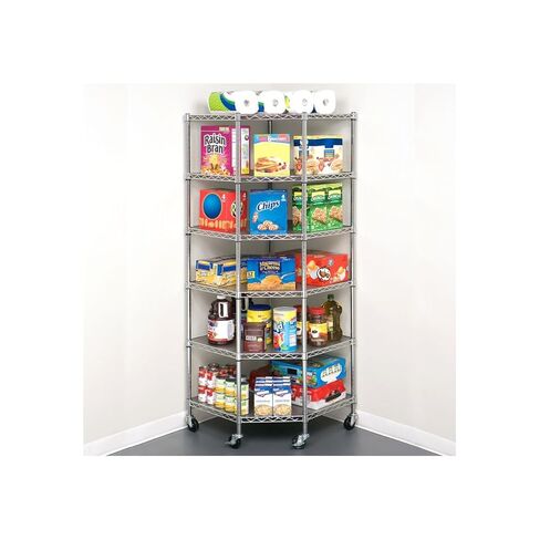Heavy Duty Steel 6-Tier Corner Restaurant Shelf Commercial Food Storage, NSF Approved in Saudi Arabia