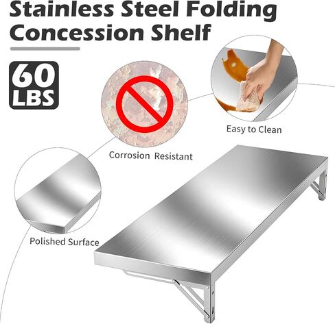 36" x 12" Folding Concession Shelf – Stainless Steel Drop Down Concession Serving Window for Food Trucks | Versatile & Space-Saving Folding Food Shelf for Concession Windows, Restaurant in Kuwait