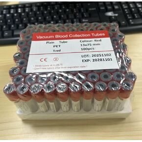 100-Pack 5ml Plain Vacuum Sealed Tube, No Additive, Professional-Grade Vacuum Sealed Specimen Tubes with Red Cap for Laboratory, Pet, Clinical Use, Lab Supplies in Saudi Arabia