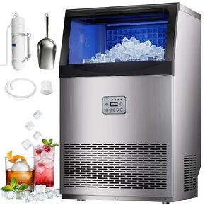 Commercial Ice Maker, 110lbs/24H, 33lbs Storage Ice Maker Machine for Business, 50 Cubes in 7-14Mins, Under Counter Ice Maker, Stainless Steel Ice Makers for Cafe Bar Restaurant Beverage Shops in Kuwait