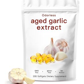 Aged Garlic Extract,Odorless Organic Garlic Capsules for Heart & Immune Antioxidant Supplements,Vegetarian,Non-GMO,Gluten-Free, All-Natural,300 Softgels in Kuwait