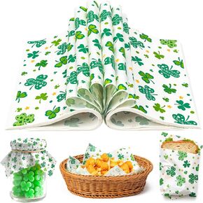 ورق شمع عيد القديس باتريك من GROBRO7 - 150 ورقة من ورق ديلي بنمط نجوم شامروك، 9.8 × 8.3 بوصة، غلاف طعام مقاوم للدهون ومقاوم للماء للاستعمال مرة واحدة لبطانة سلة النزهة، مستلزمات حفلات الخبز في المطبخ in Kuwait